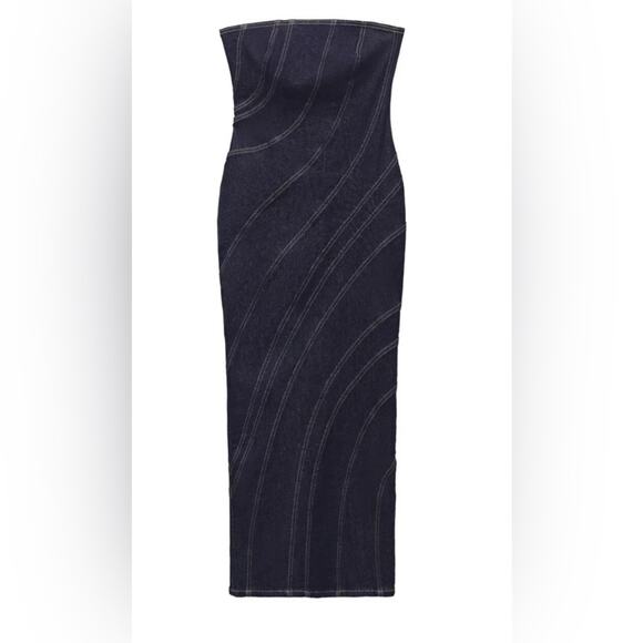 ZARA WOMAN ZW STRAPLESS DENIM MIDI DRESS BLUE  XS - Picture 1 of 10